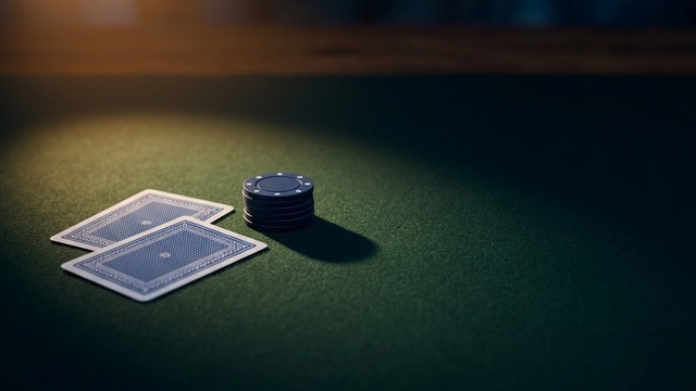 Playing cards and a stack of chips on green baize, representing online blackjack and table games